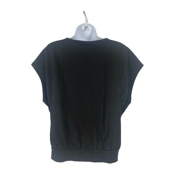 Karen Scott Womens Black & Gold Embroidered V-Neck Top Small - Picture 5 of 10